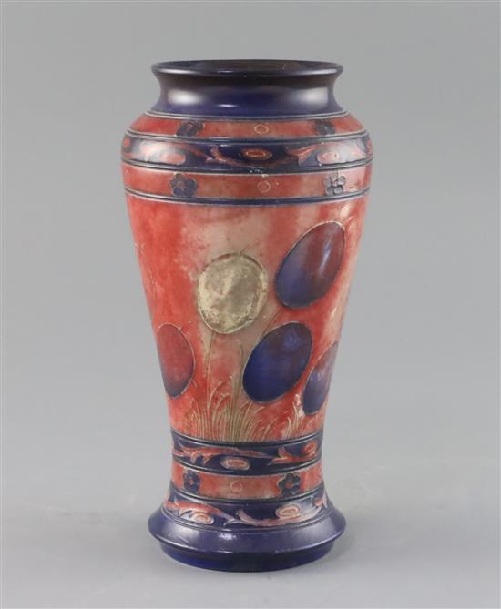 A Moorcroft honesty flambe baluster vase, 1920s, H.22.5cm, restored
